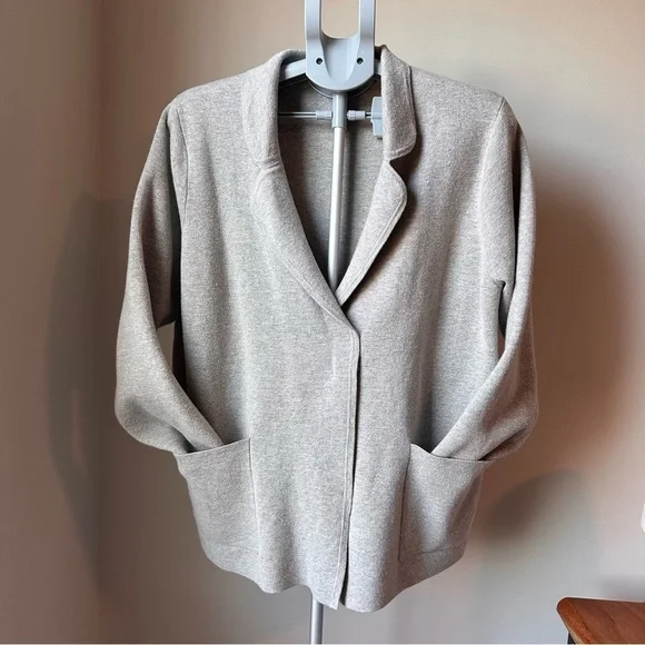 J Crew Re-Imagined Cotton Wool Blend Open Cardigan sweater Blazer L/XL Pockets - Picture 2 of 7